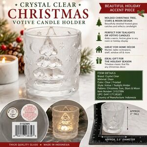 Crystal Clear Christmas Votive Candle Holder Frosted Glass Tree Star 315239N